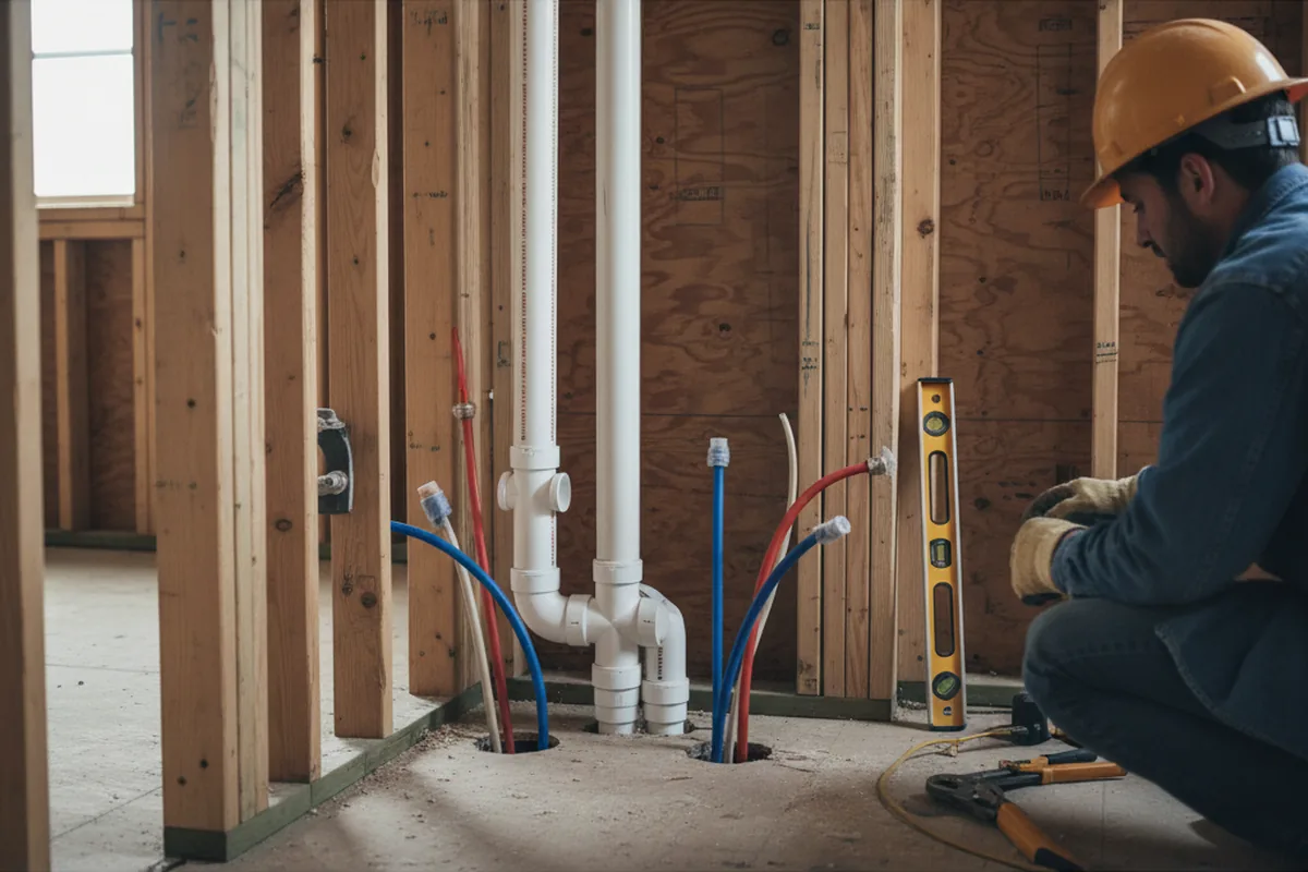 Drain and supply rough-in during Sump Pump Repair in Decker