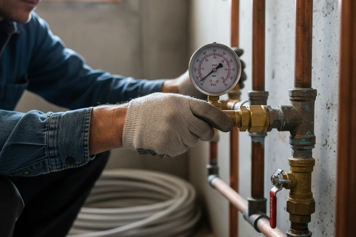 Pressure testing a repaired line during Water Line Repair in Decker